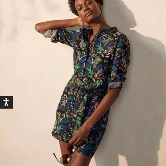 Boden Cosima floral tropic palm Romper in Black Safari Fern Size 2P Petite - Picture 2 of 11